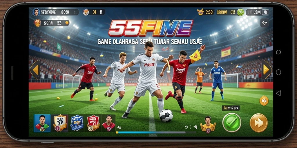 Tampilan gameplay 55FIVE dengan aksi olahraga yang mendebarkan.