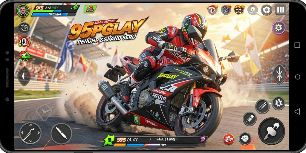 Screenshot <strong>95PGPLAY</strong> menampilkan aksi balapan motor yang mendebarkan.