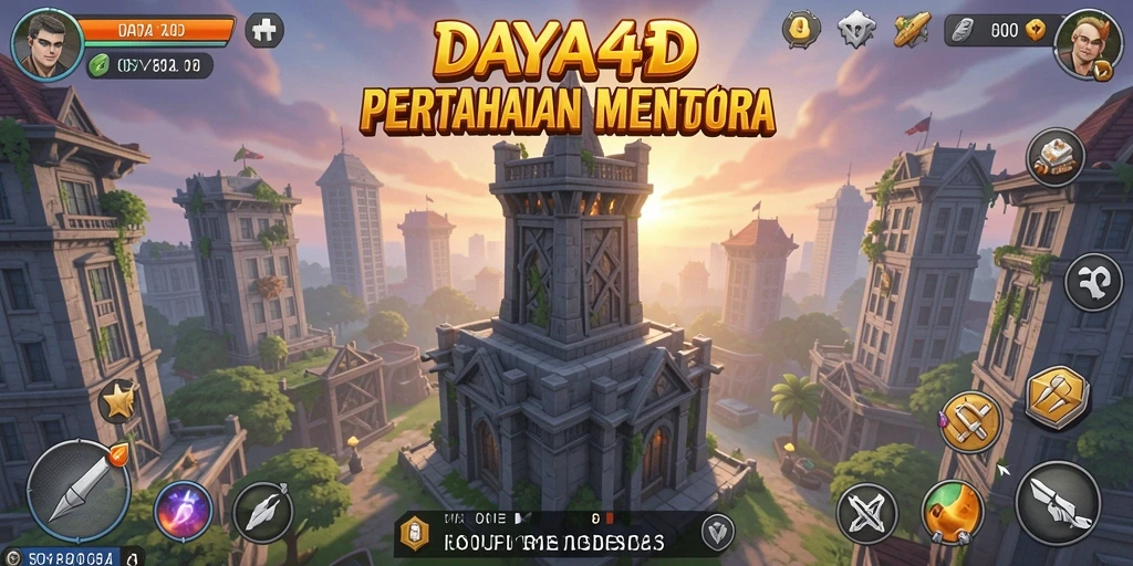 Tampilan menara dan musuh di gameplay DAYA4D yang intens.