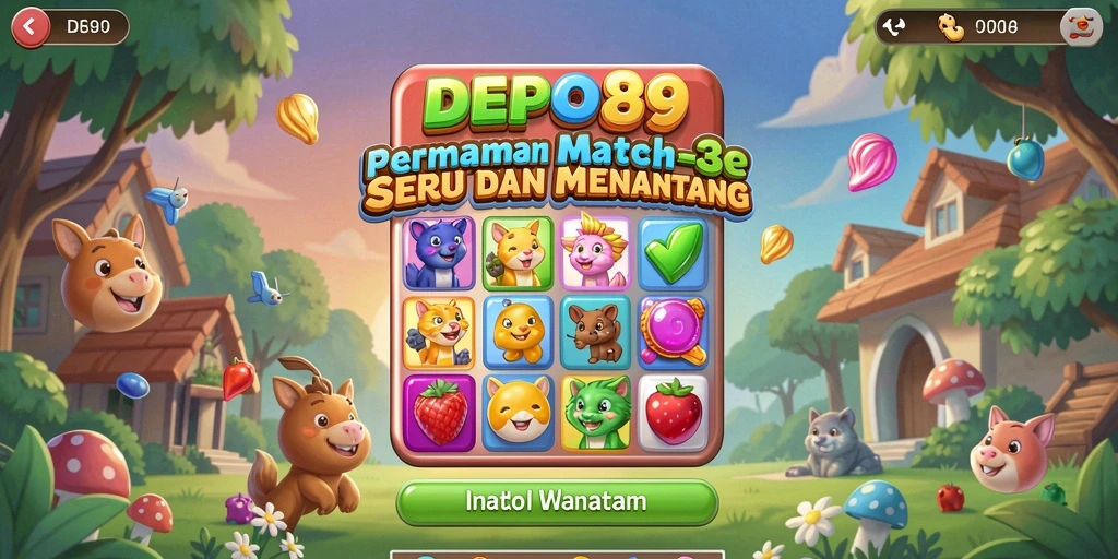 Tangkapan layar permainan DEPO89 yang menunjukkan aksi Match-3 yang menarik.