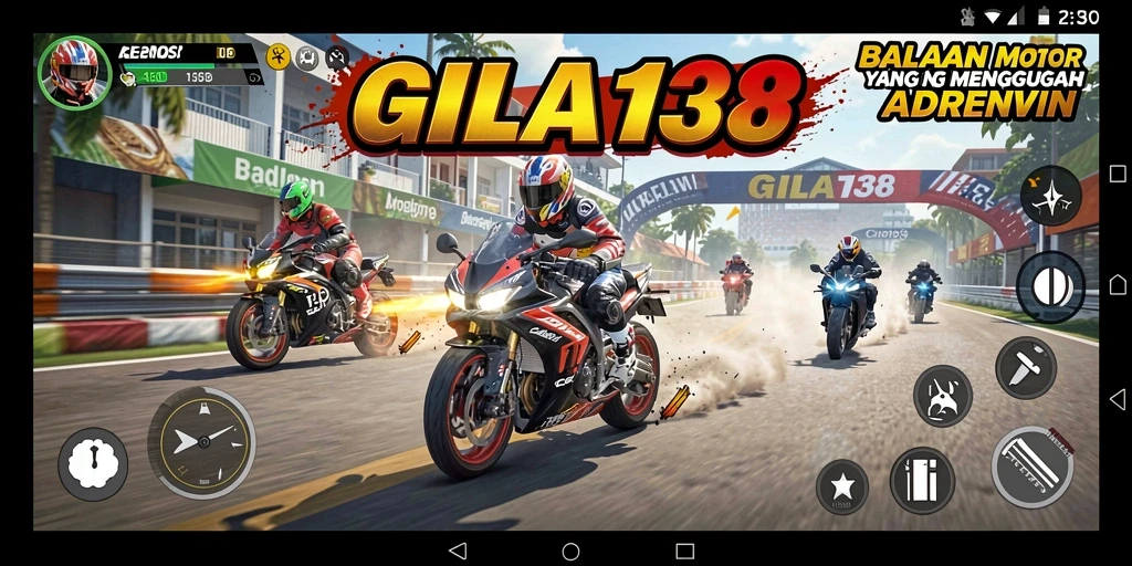 Gameplay balapan motor GILA138 yang mendebarkan dan penuh aksi.