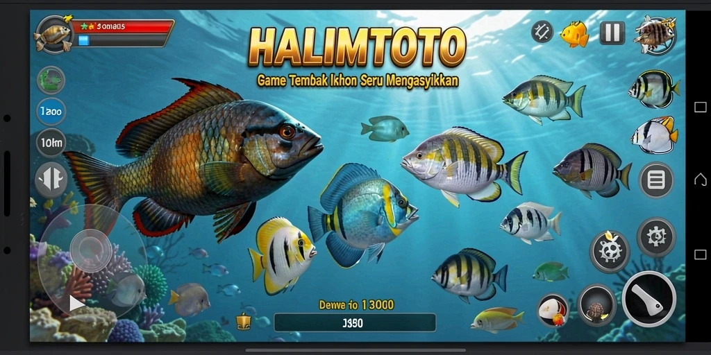 Gamplay HALIMTOTO dengan aksi menembak ikan yang seru.