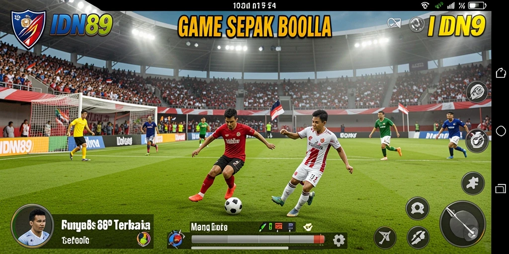 Tampilan gameplay menegangkan dalam IDN89 dengan aksi sepak bola seru.