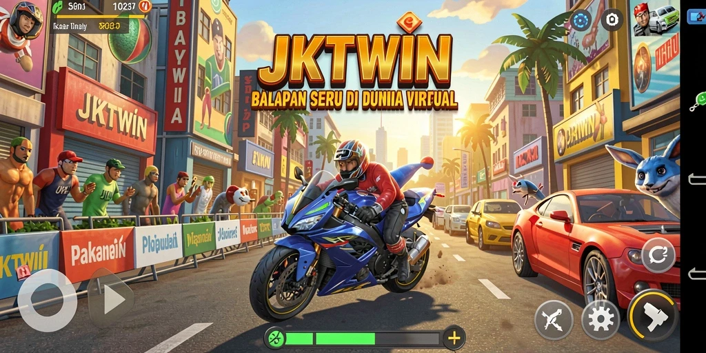 Tampilan utama JKTWIN menunjukkan aksi balapan yang mendebarkan.