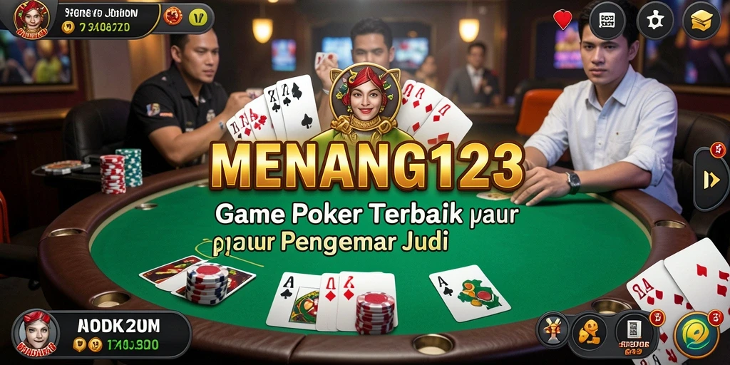 Tampilan utama gameplay MENANG123 dengan suasana meja poker yang menarik.