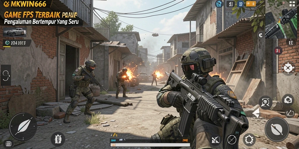 Screenshot gameplay MKWIN666 menunjukkan aksi pertempuran yang intens dalam game FPS.