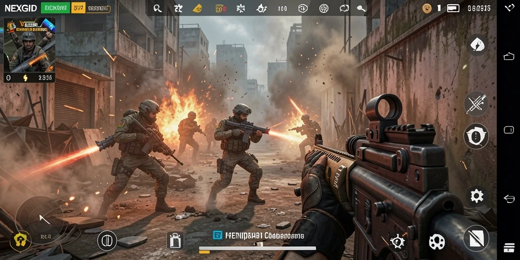 Tangkapan layar menampilkan aksi intens dalam gameplay FPS NEXGID.