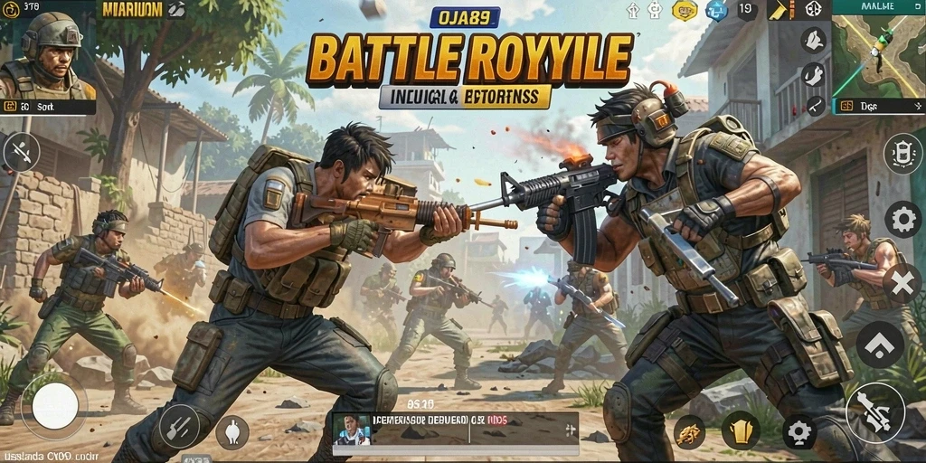 Tampilan gameplay intens dalam pertempuran Battle Royale OJA89.