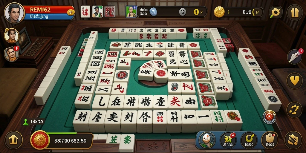 Tampilan gameplay Mahjong yang seru dan menantang di REMI62.