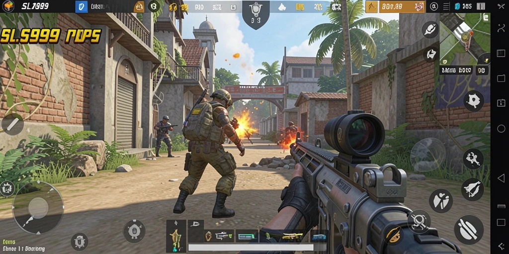 Screenshot utama SL999 menampilkan karakter beraksi dalam gameplay TPS yang intens.