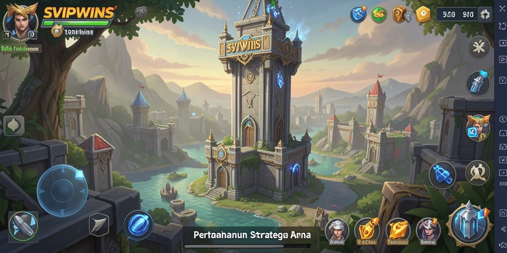 Tampilan menarik dari gameplay SVIPWINS dalam pertahanan menara.