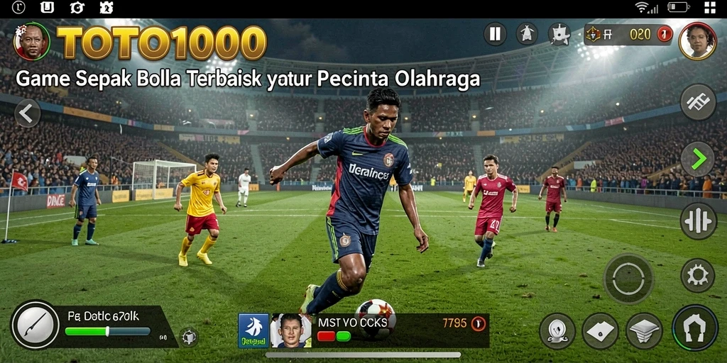 Screenshot gameplay TOTO1000 menampilkan aksi seru di lapangan sepak bola.